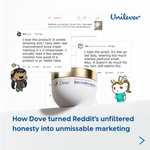 Dove campaign visual featuring Reddit reviews and product imagery with messaging on unfiltered consumer feedback.