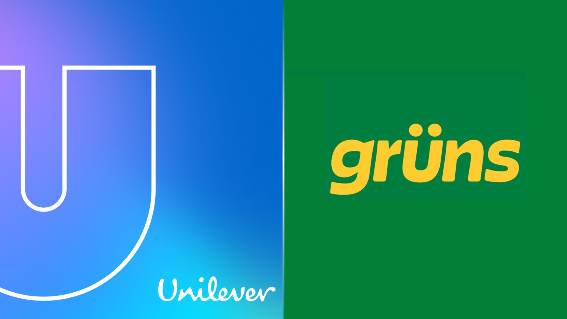 Unilever and Grün’s logos on blue and green background.