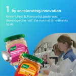 Knorr products and lab scene with messaging on AI accelerating food innovation.