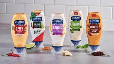 Line-up of products from the Hellmann’s Flavoured Mayo range.