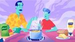 An illustration of someone teaching someone how to cook