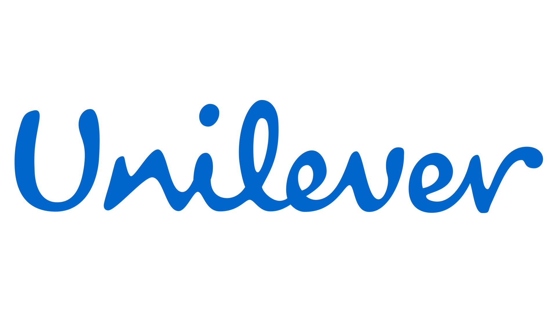 Unilever wordmark in blue cursive lettering on a white background