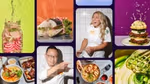 A collage of images including two chefs laughing, and shots of key Asian and South American inspired dishes from Unilever Food Solutions Menu Trends research.