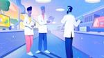 An illustration of three people working in an R&D factory
