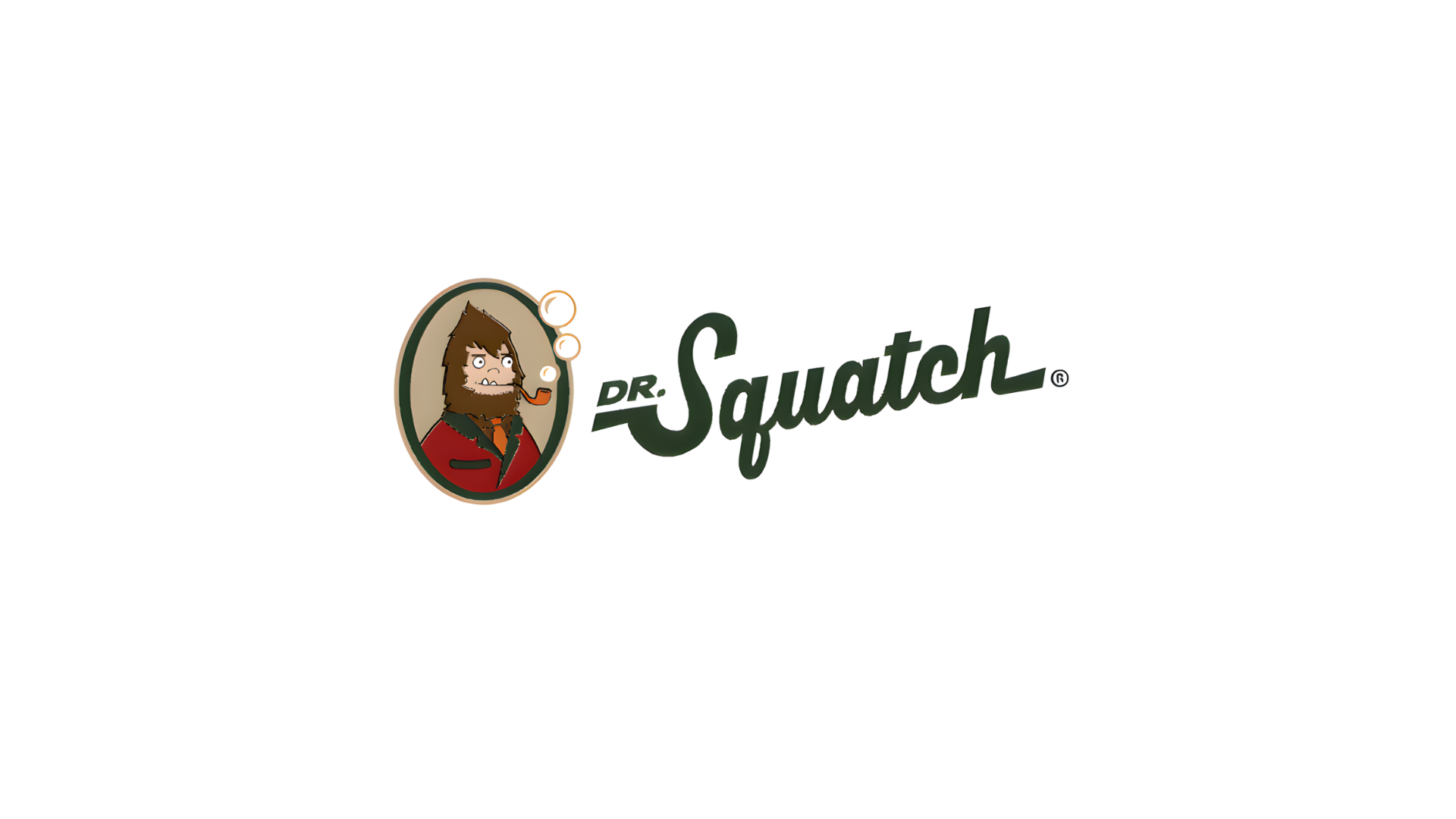 The logo for Unilever’s Dr Squatch brand. Green text next to a cartoon of a sasquatch or yeti with a bubble pipe
