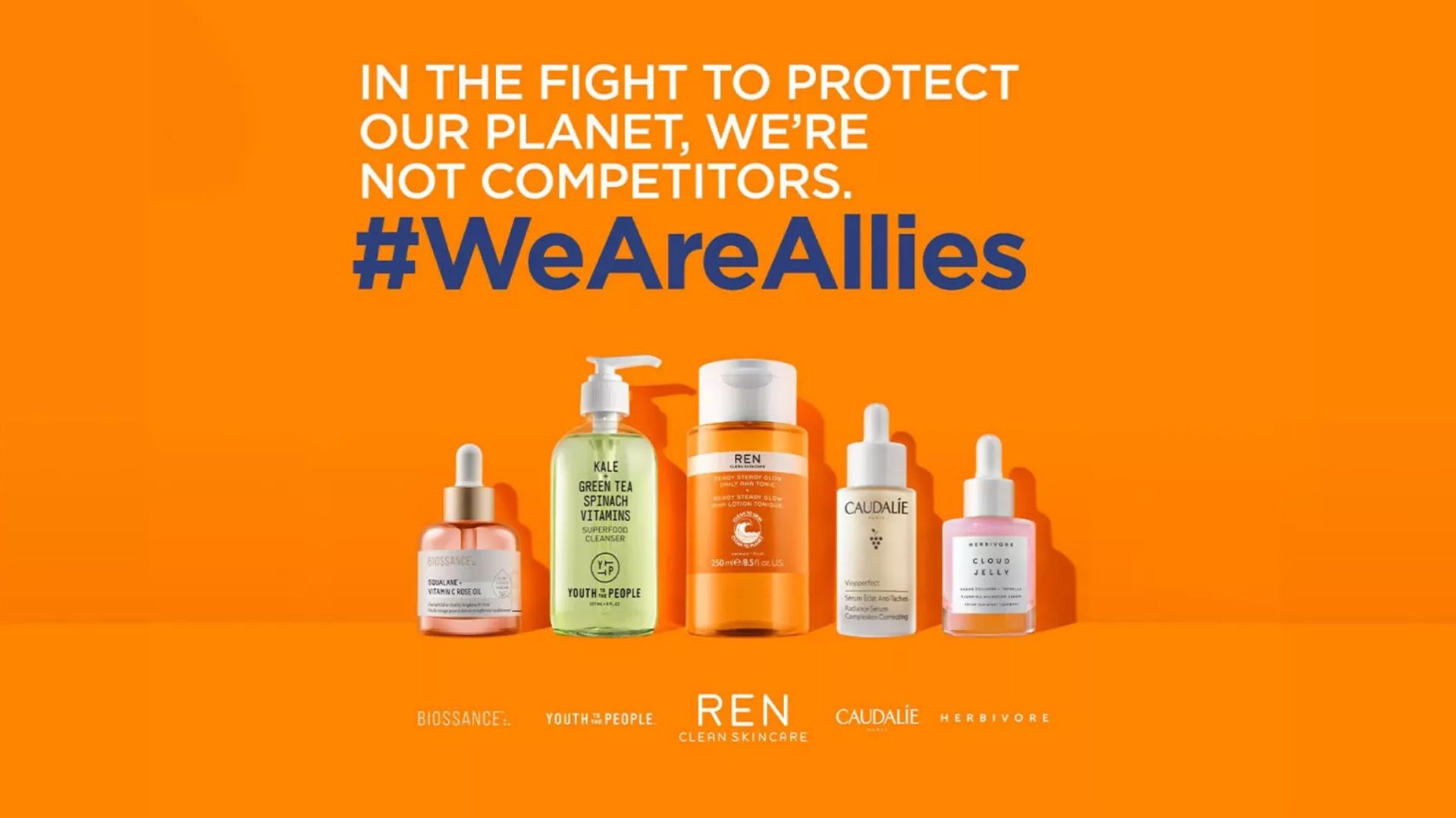 Advert for REN’s We Are Allies campaign – a collaboration with competitor brands to reduce packaging waste.