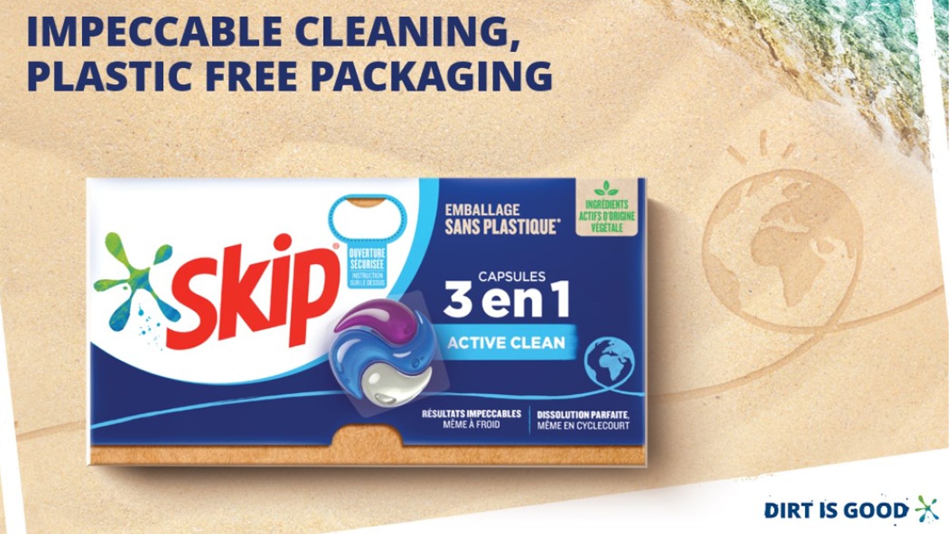 Blue Skip capsules in plastic-free packaging  