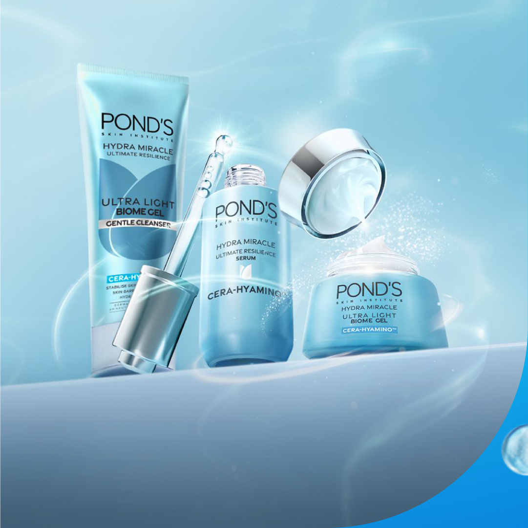 Pond’s skincare range with messaging on AI transforming beauty and wellbeing innovation.