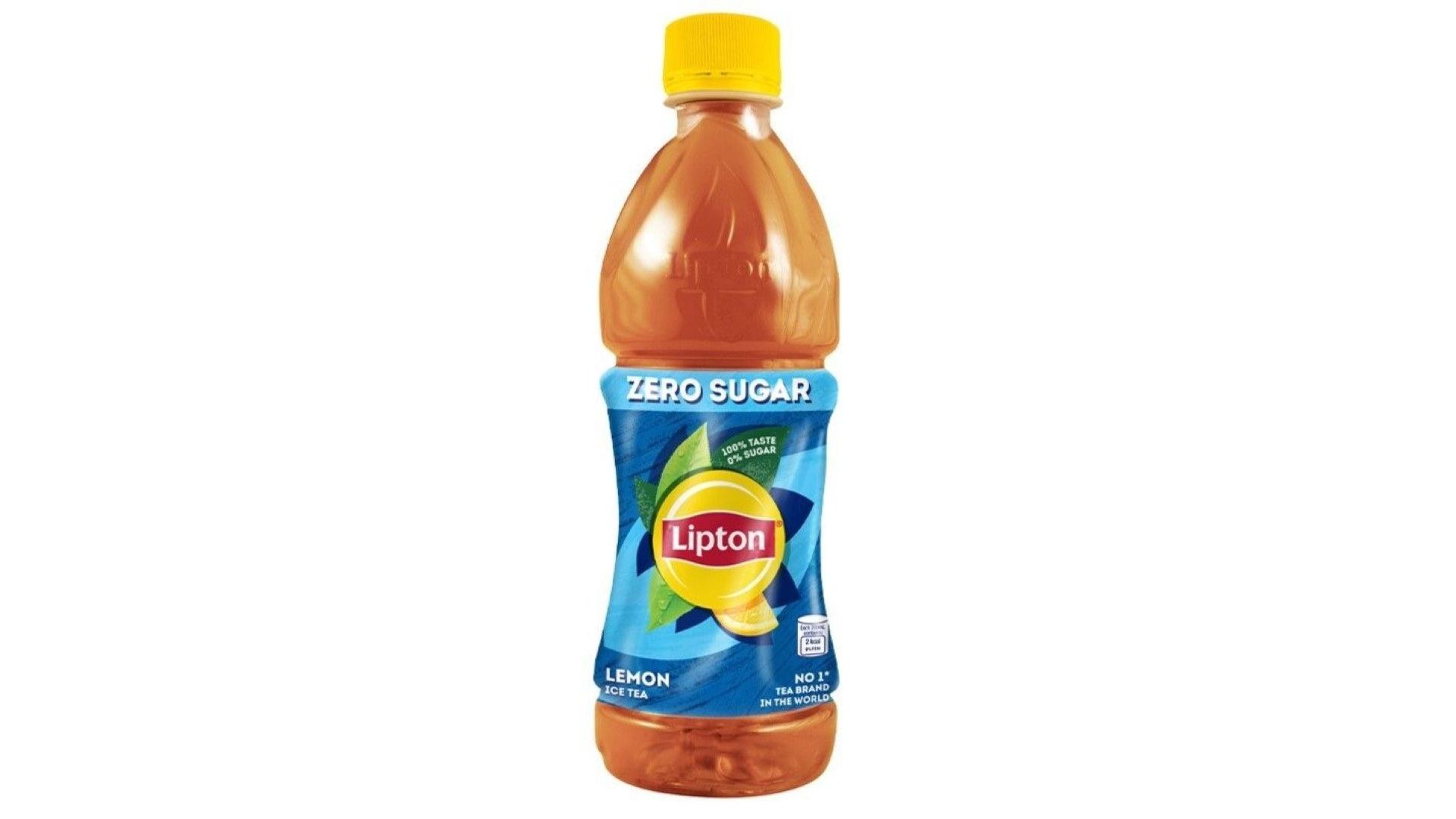 A bottle of Lipton Black Iced Tea Lemon Zero Sugar.