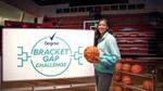Basketball player Candace Parker at the Degree Bracket Gap Challenge launch event, holding an orange basketball.