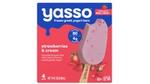 A 4-pack box of Yasso frozen Greek yoghurt bars in Strawberries & Cream flavour.