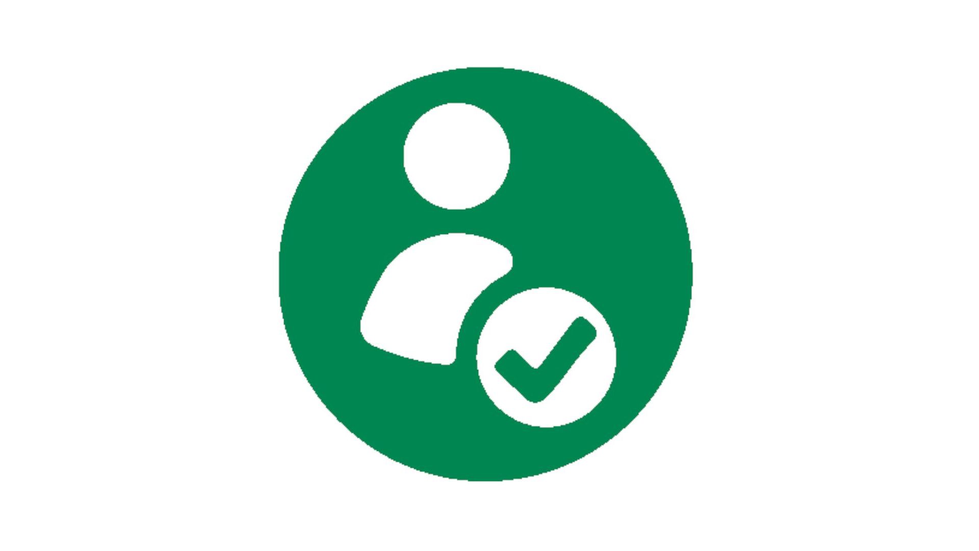 Green circular icon with a white silhouette of a person and a checkmark in a smaller overlapping circle, symbolizing user verification or account approval.