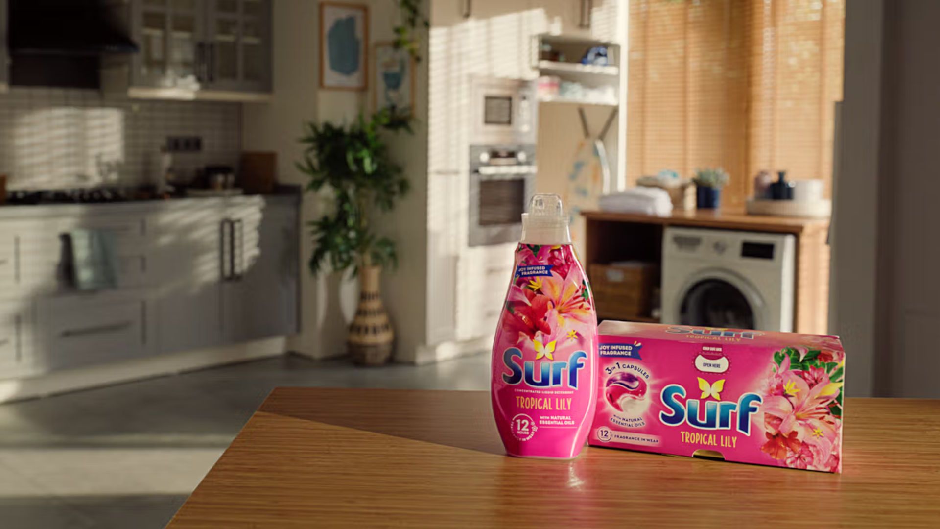 Pink bottle on a table