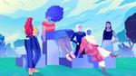 An illustration of a group of diverse people sitting on blocks