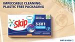 Unilever’s next generation laundry capsule - a clear capsule divided into three sections, one purple, one blue and one white.
