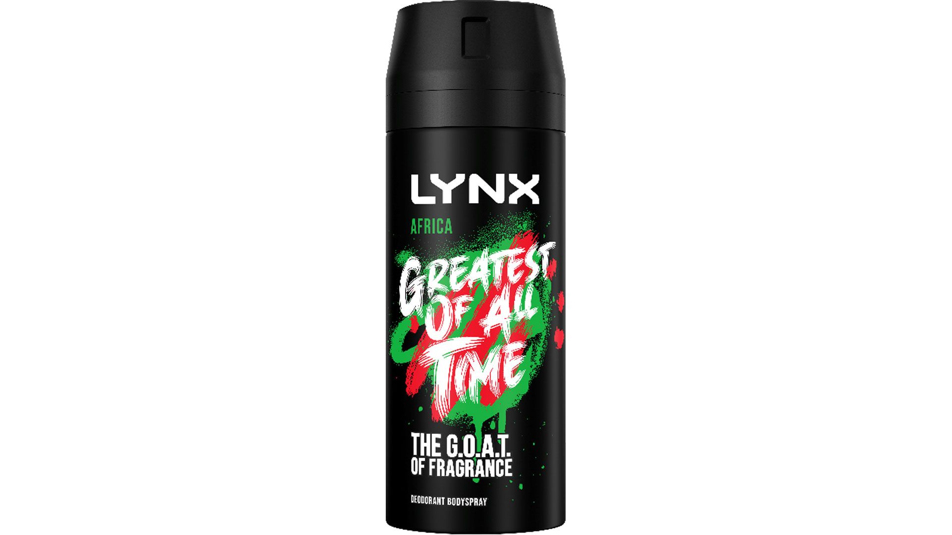 A can of Lynx Africa antiperspirant deodorant. Text reads “Greatest of All Time: The G.O.A.T of fragrance” 
