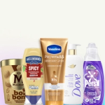 Unilever products, including the brands Magnum, Hellmann's, Vaseline, Dove, and Persil, displayed on a white background.