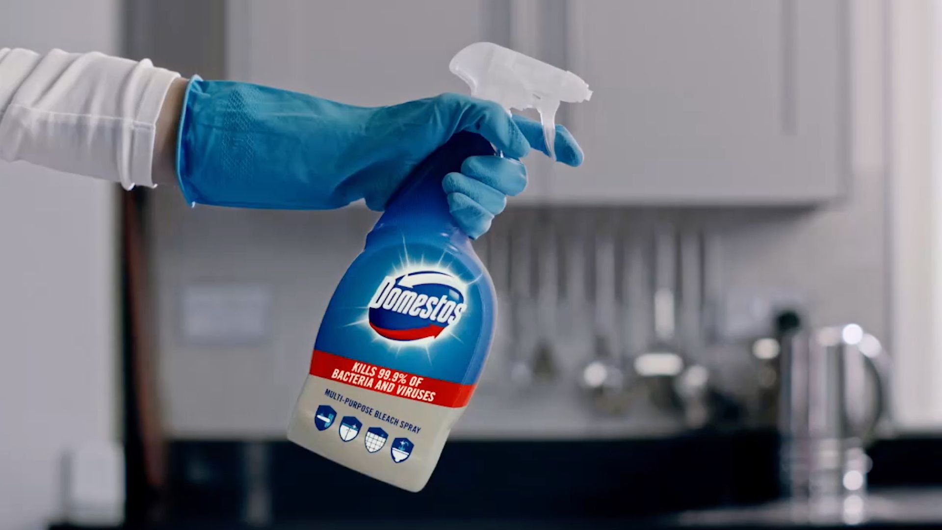 Photo showing Domestos spray being used