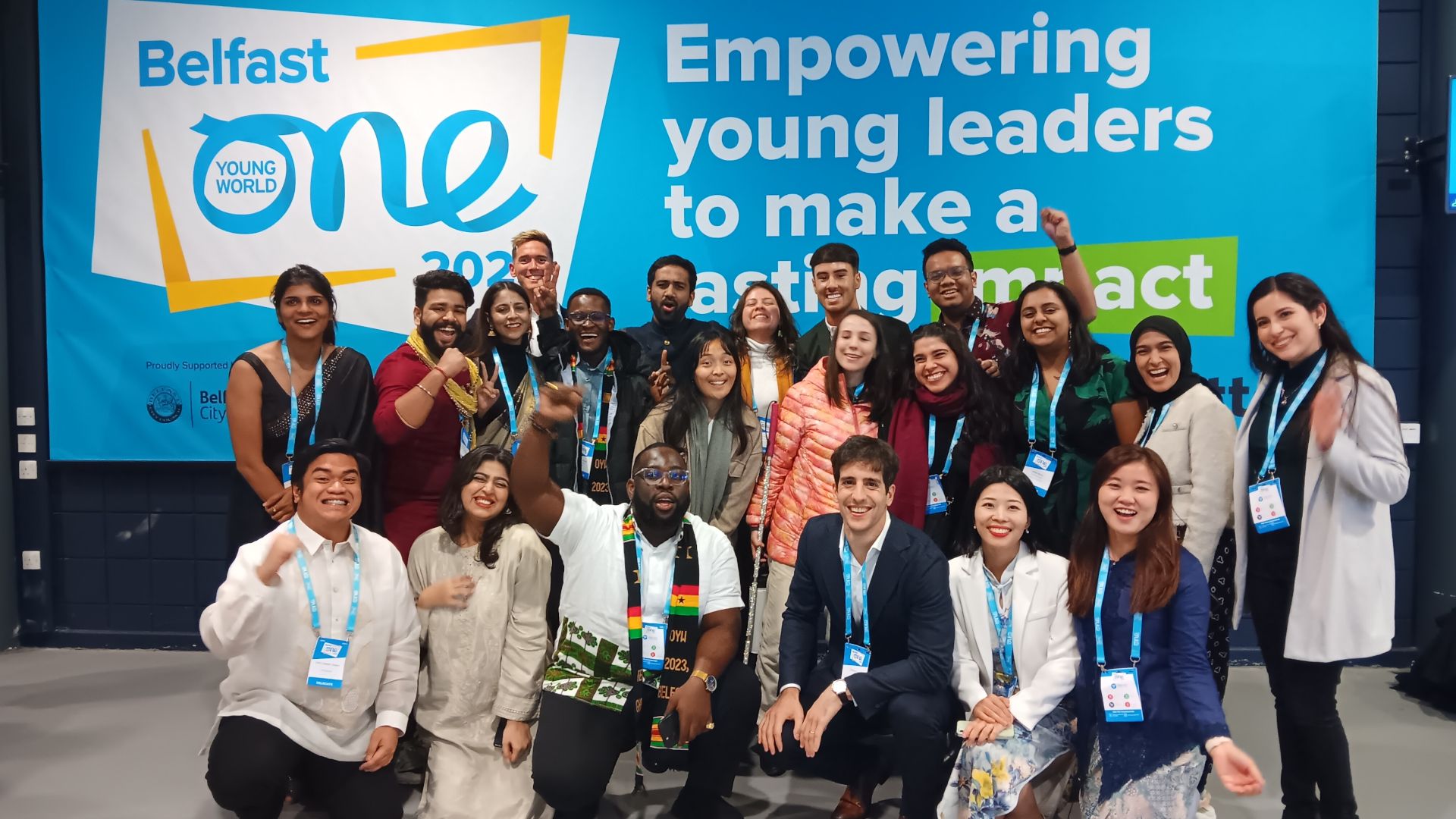 The 24 young leaders who are part of Unilever’s Changemaker’s Programme for 2023, attending the One Young World Summit in Belfast