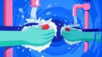 Illustration of two pairs of hands being washed with bars of soap.