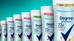 A row of Degree stick deodorants displaying our 72-hour protection technology sticker.