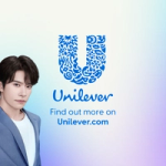 Unilever logo and ‘Unilever.com’ text with a person in a light blue jacket on the left.