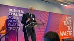 Alan Jope speaks about finance from the podium at the 77th UN General Assembly during Climate Week in New York
