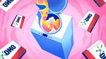 Illustration of boxes of Omo around a washing machine