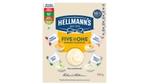 A box of Hellmann’s 5-in-1 Mayonnaise & Seasoning Mix showing a jar of Hellmann’s mayonnaise and four packs of seasoning flavours: smoky tandoori, zesty mint, spicy chipotle and garlic & herbs.