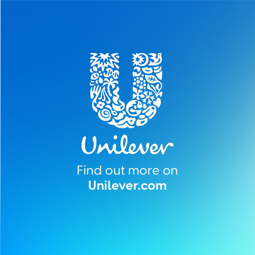 Unilever logo on blue gradient.