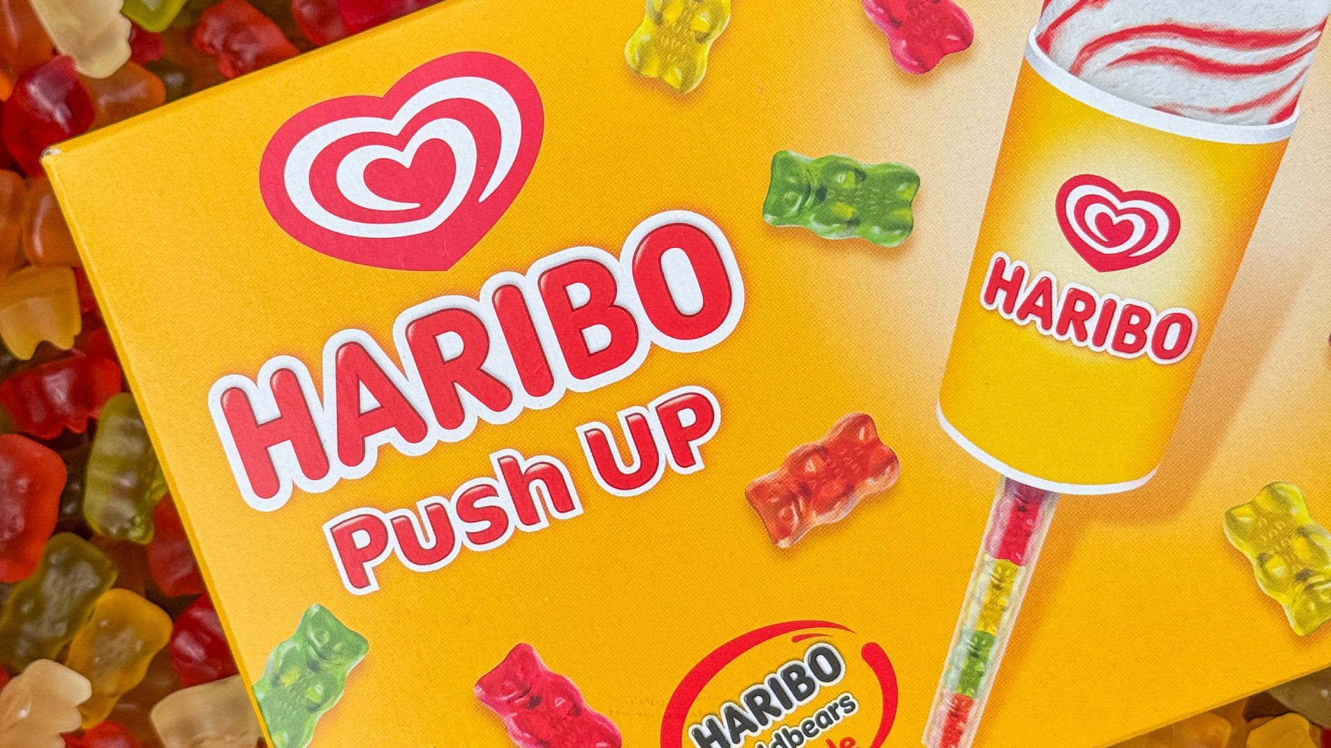 New multi-pack of Haribo Push-Up ice creams sitting on top of a table full of Haribo gummy bears
