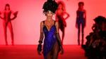A model walks the runway for The Blonds at New York Fashion Week. Her hair (piled high with extreme volume) was styled using TRESemmé products.