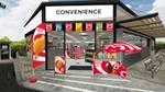 A virtual convenience store with Wall’s branding around the entrance. This includes a string of posters, ice cream banners, a freezer and an umbrella. There’s also a seating area and a covered porch outside the shop on the right-hand side.