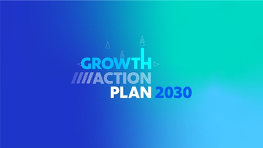 The Growth Action Plan 2030 logo on a blue and green coloured background