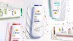 Photos of Dove’s MicroMoisture Body Wash range featuring five variants with different coloured lids.