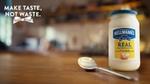 A jar and spoon of Hellmann’s mayonnaise showcasing the brand’s Make Taste, Not Waste campaign