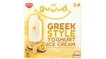 A 3-pack box of Guuud Greek-style yoghurt ice cream with passion fruit sauce.