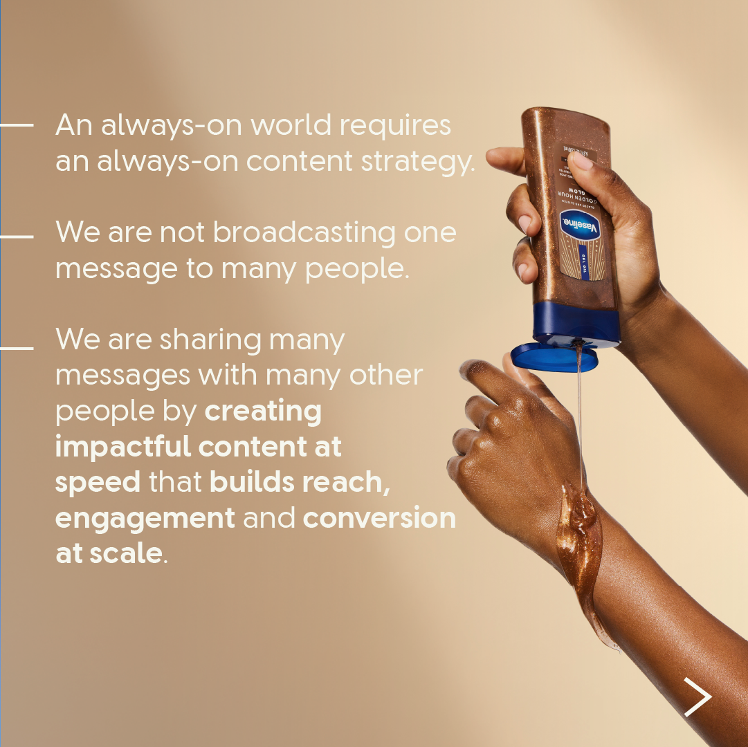 Hand applying Vaseline lotion with strategic messaging on the side.