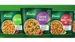 Pack shots of Knorr Pasta Cups in three flavours: Pad Thai, Teriyaki Noodles and Spicy Korean-style BBQ.