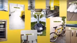 A collage of images showing things that have been cleaned with Cif such as an oven, a floor showing a pair of welly boots, a BBQ and some garden chairs, a bicycle etc. Each image has the word “Satisfaction” flashed across it.