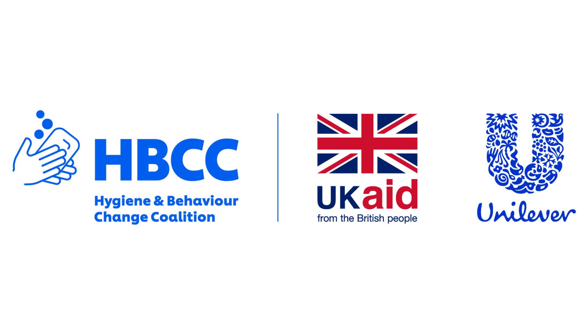 The logos for HBCC, UK Aid and Unilever in a white background
