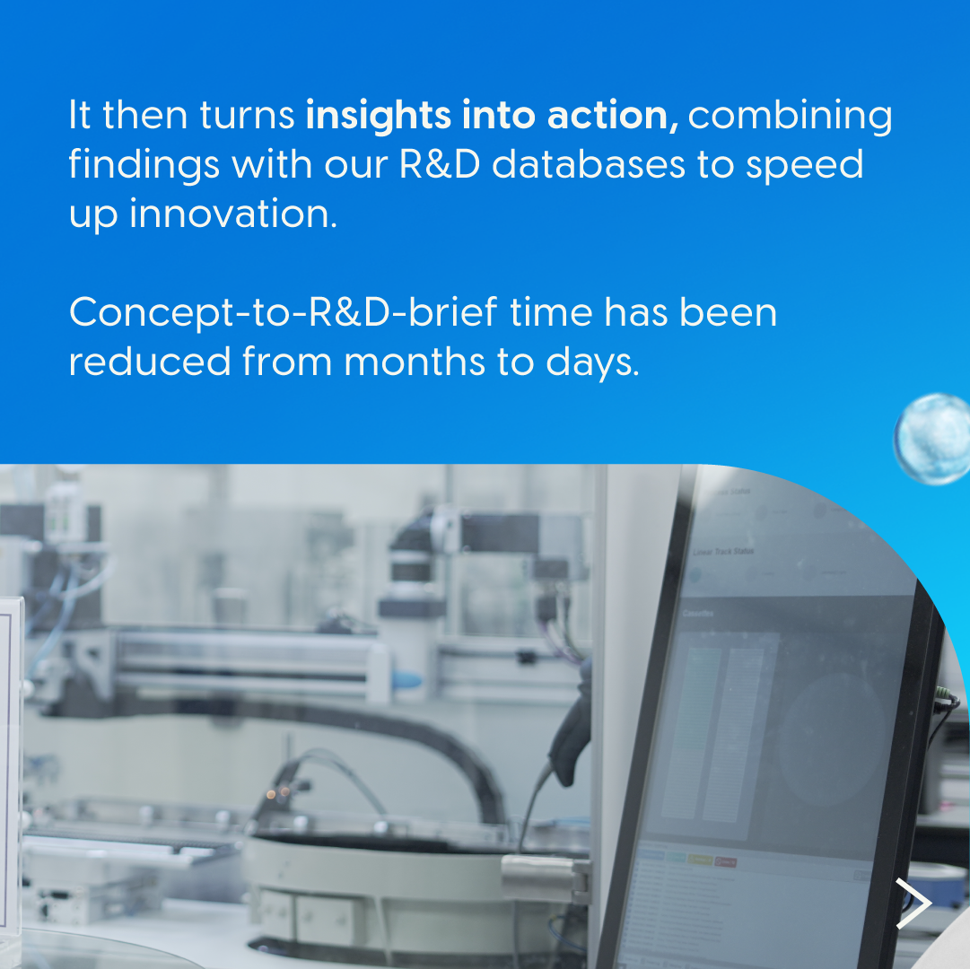 Lab and equipment visual with messaging about AI turning insights into faster innovation.