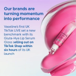 Vaseline lip serum with messaging on TikTok Shop success and rapid sell-out.
