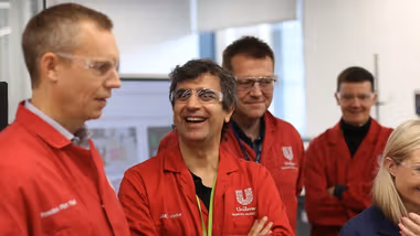Fernando Fernandez, President of Unilever’s Beauty & Wellbeing business, visiting a factory with colleagues.