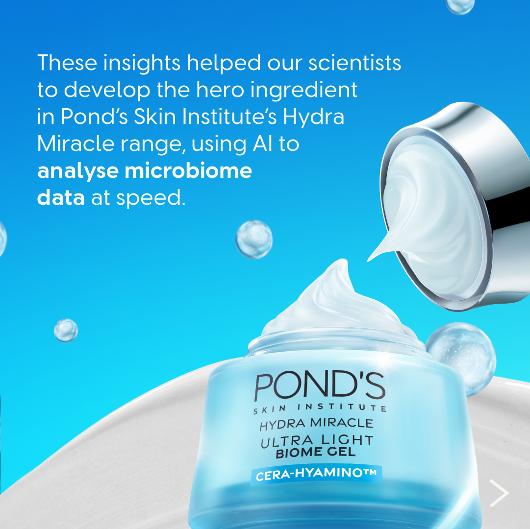 Pond’s skincare product with messaging on AI-powered microbiome analysis.