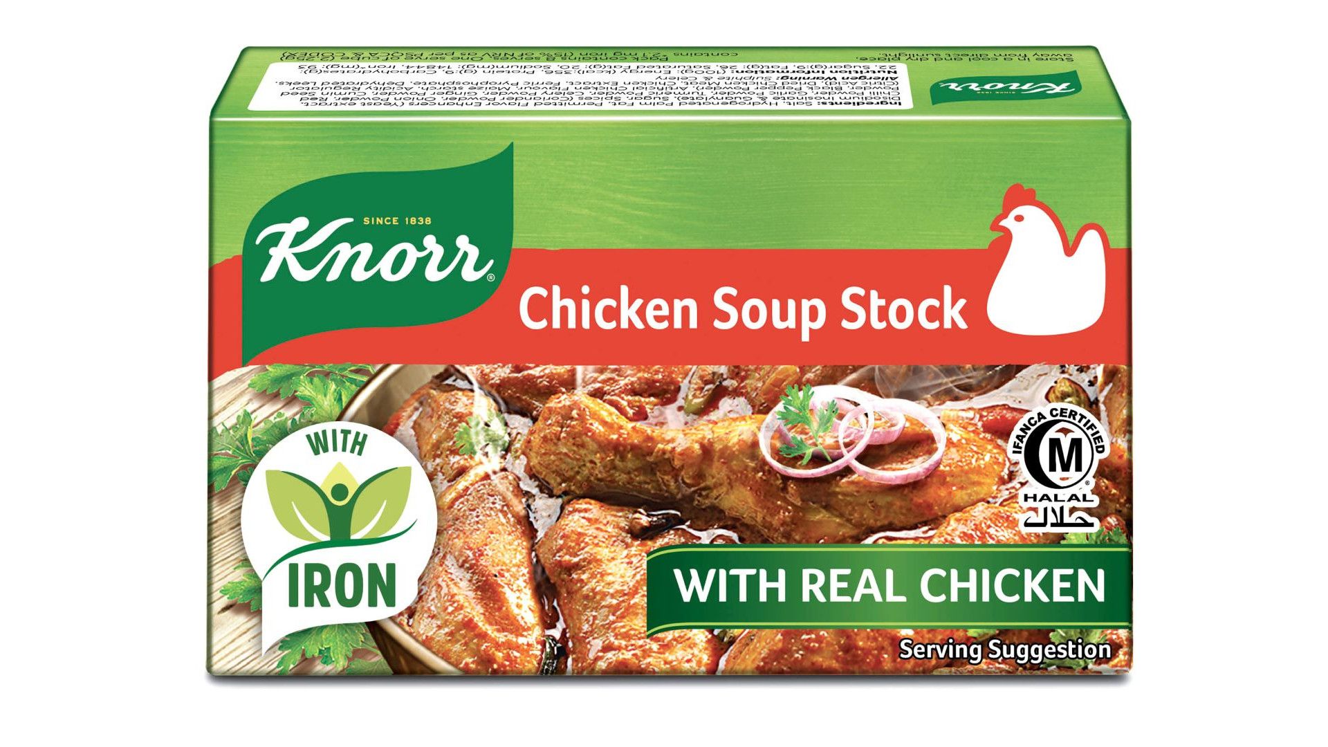 A pack shot of Knorr Chicken Cubes fortified with iron.